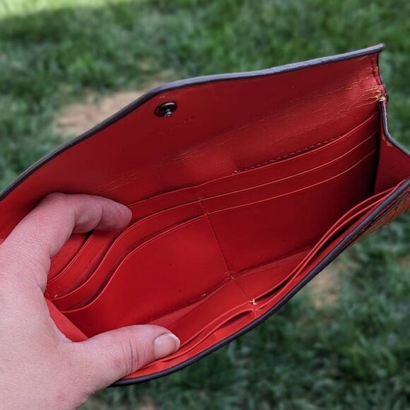 Coach Crocodile Embossed Leather Soft Wallet in Deep Coral (58047) - Picture 7 of 9